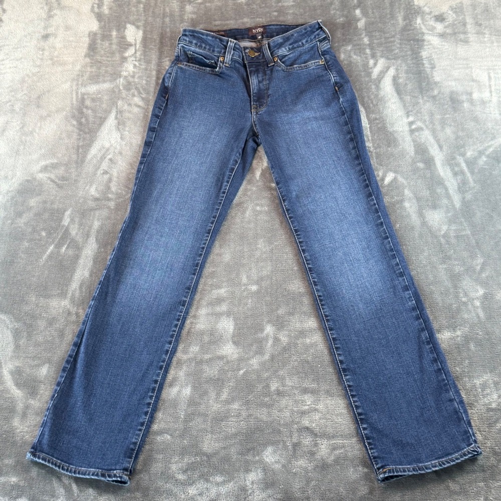NYDJ Women's Jeans Marilyn Straight Size 4 P Dark Wash‎ Mid Rise